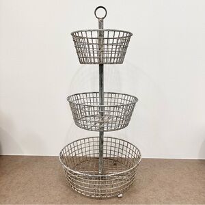 Large Wire 3 Tiered Fruit Storage Basket Stand for Kitchen Countertop Organizer